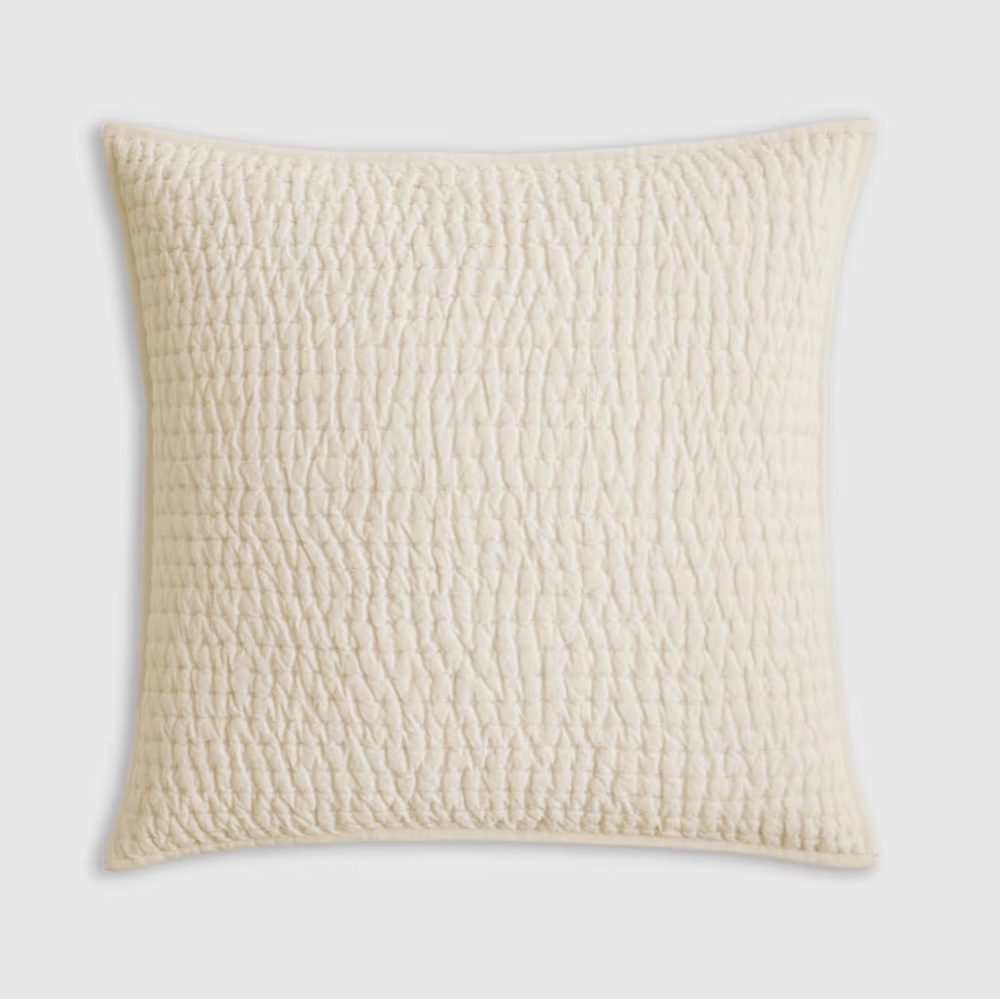 QUINCE European Linen Cotton Stitch Quilted Euro Sham Ivory 6049